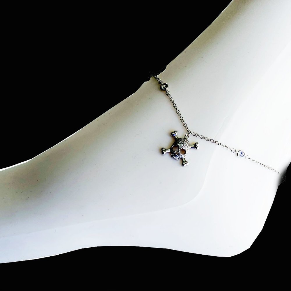 Sterling Silver Skull Charm Anklet